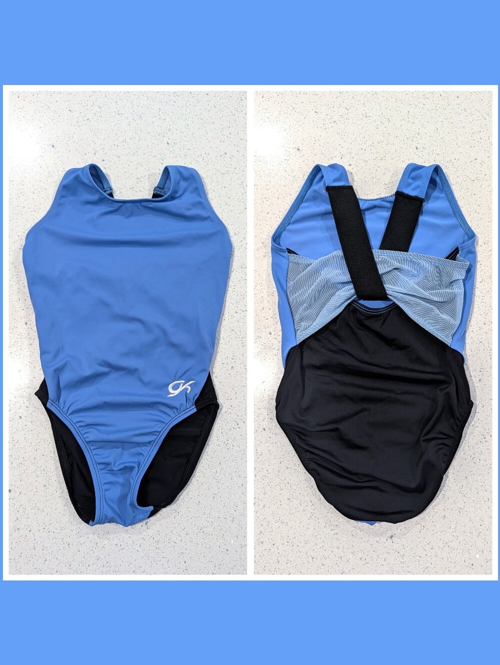 CUTE GK ELITE Gymnastics Dance Leotard CL Large Powder Blue MESH STRAPPY Back